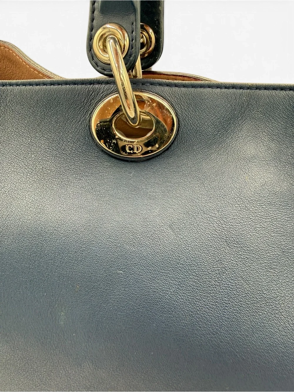 Dior Navy Leather Tote with Gold-Tone Logo Charm
